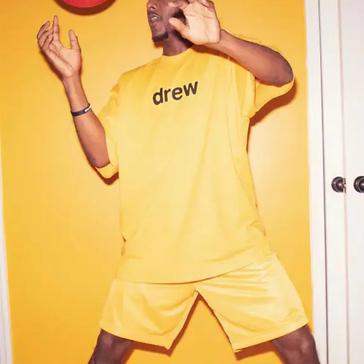 Drew House Letter Logo Series T Shirts Unisex Yellow-3