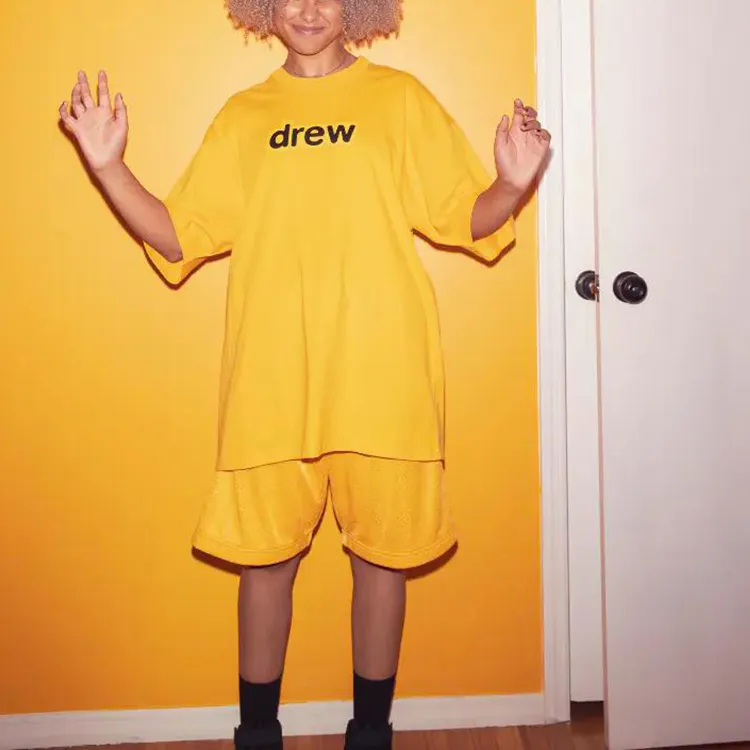 Drew House Letter Logo Series T Shirts Unisex Yellow-5