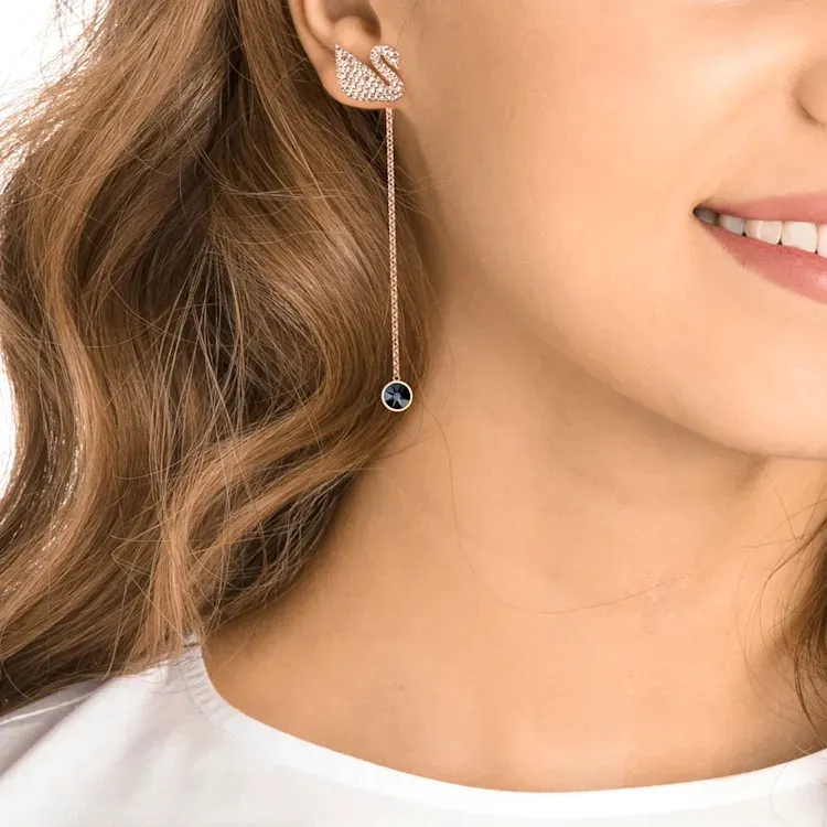 Swarovski Artificial Crystal Earrings Women's Rose Gold Tone Plated-2