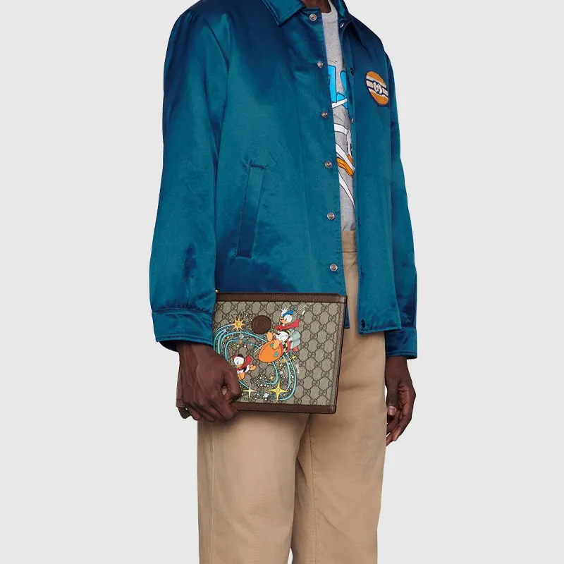 GUCCI Disney Collaboration Leather Logo Canvas With Leather Clutch Unisex Ebony-7