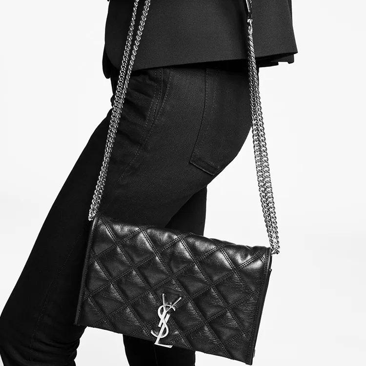 SAINT LAURENT Lambskin Wallet, Crossbody Bag, Shoulder Bag Women's Black-7