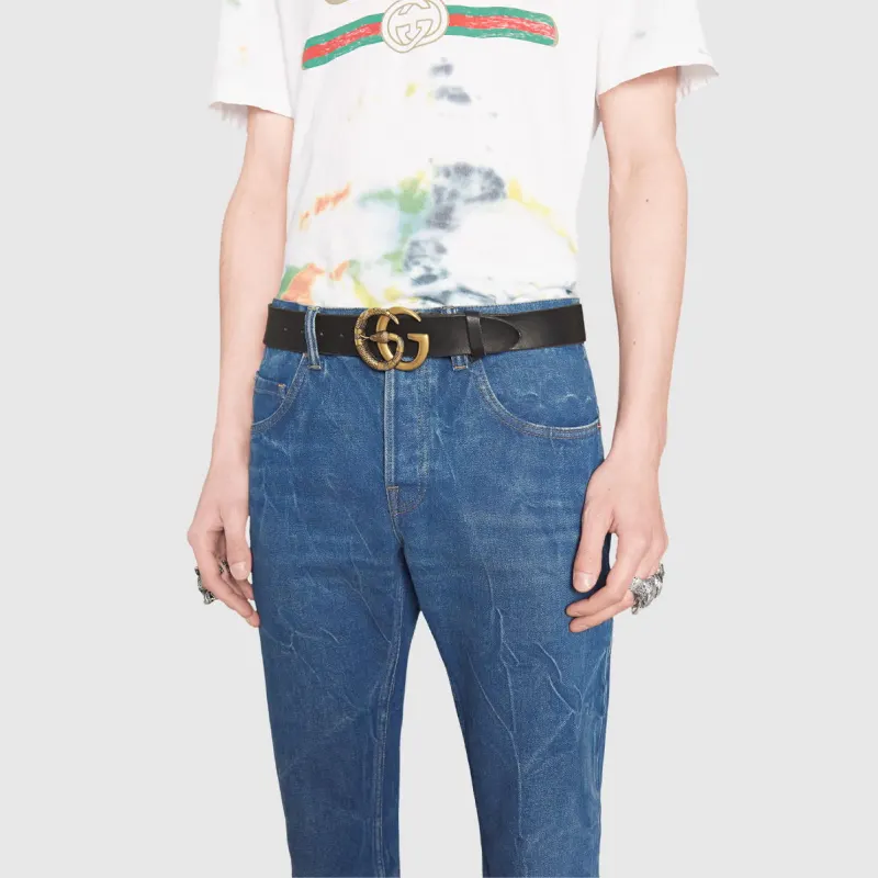 GUCCI Leather Belt Double G Buckle With Snake 1.5 Width-3