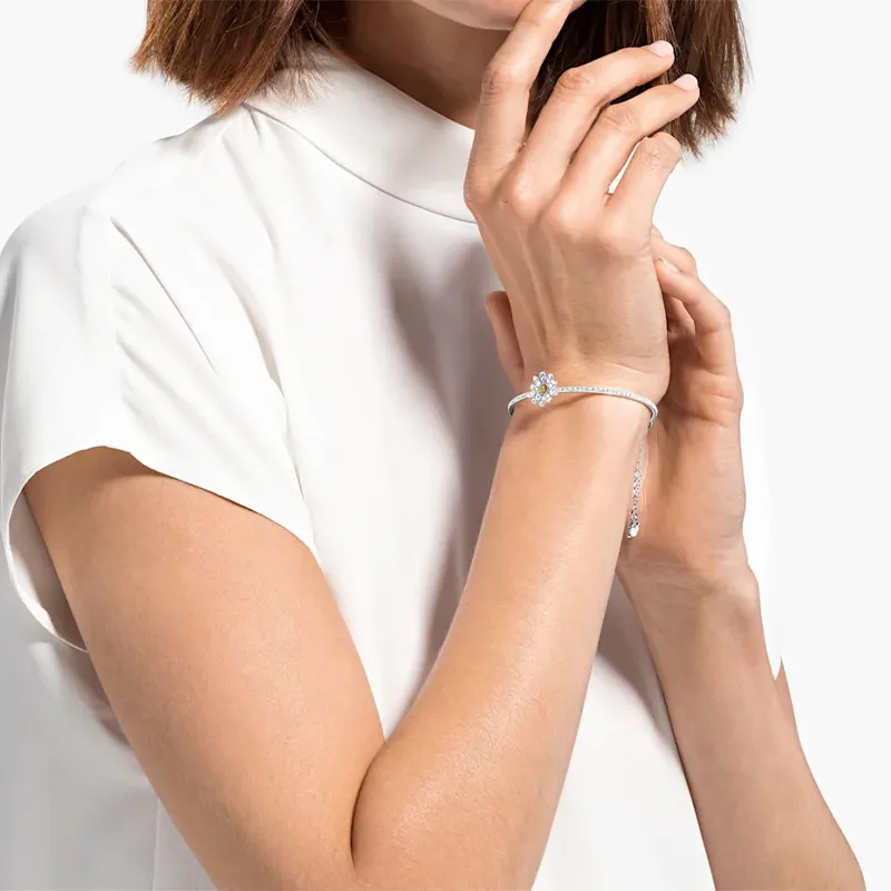 Swarovski Multi-Metal Inlays Bangles Women's Silver White-3