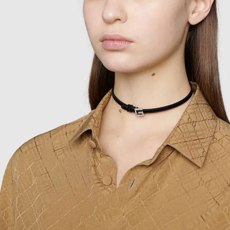 GUCCI Patent Leather Necklaces Unisex Black-3