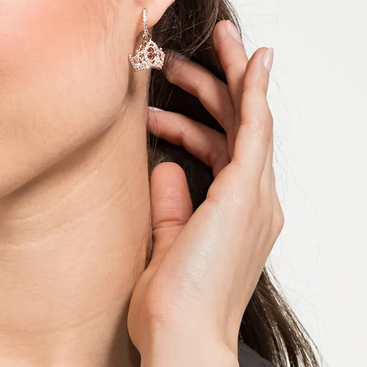 Swarovski Bee A Queen Earrings Women's Red/Rose Gold-3
