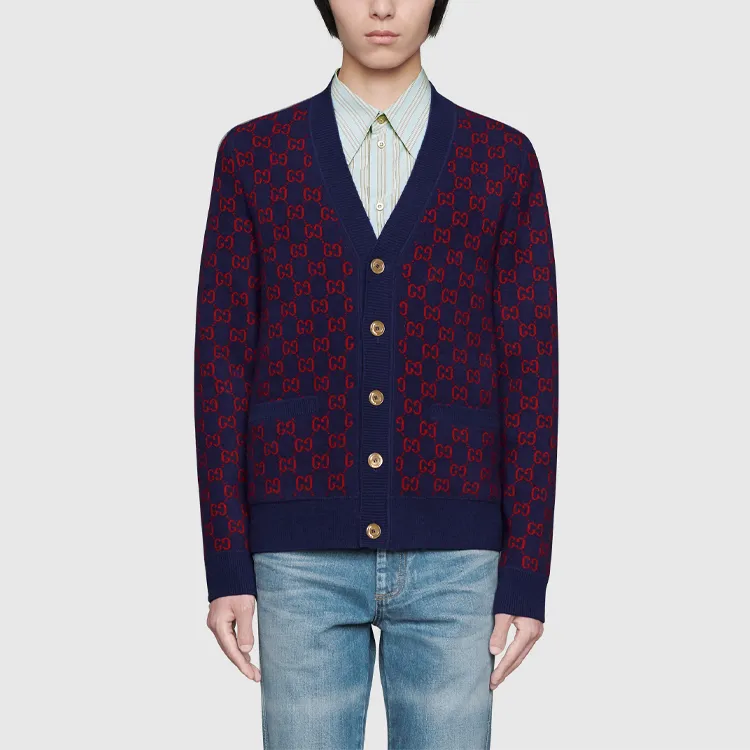 GUCCI Cashmere Sweater Men's Dark Blue Red-1