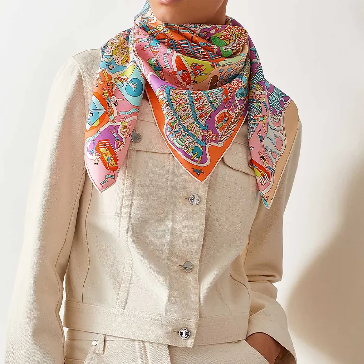 HERMES Silk Scarves Women's Pink/Light Purple/Multicolor-1
