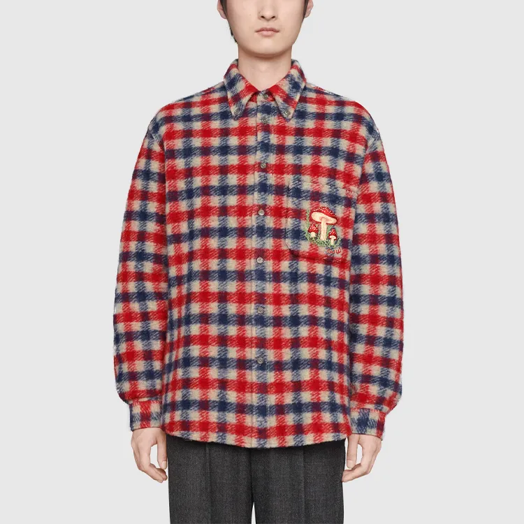 GUCCI Mushroom Embroidery Check Shirt-1