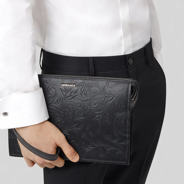 FANSIZHE VERSACE Cow Leather Clutch Men's Black-4
