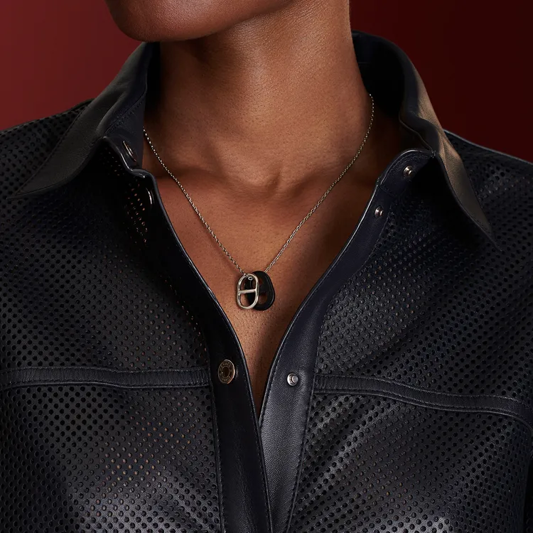 HERMES Gold-Plated Necklaces Unisex Gray White-2