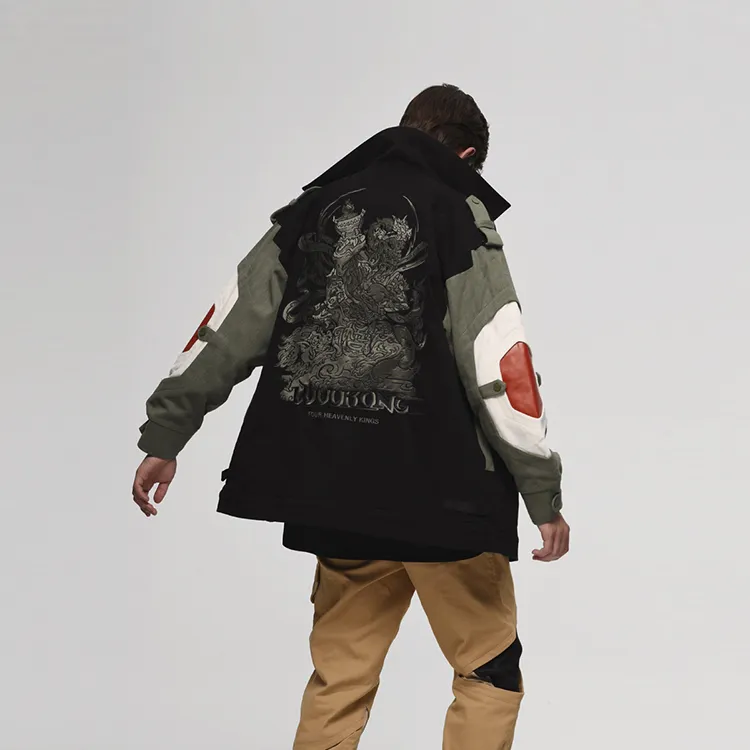 WOOKONG Loose Fit Jacket Men's Black Green Multicolor-2
