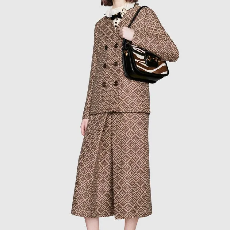 GUCCI Horsebit 1955 Calf Hair Patchwork Leather Saddle Bag Crossbody Shoulder Bag Small Size Women's Brown & White-8