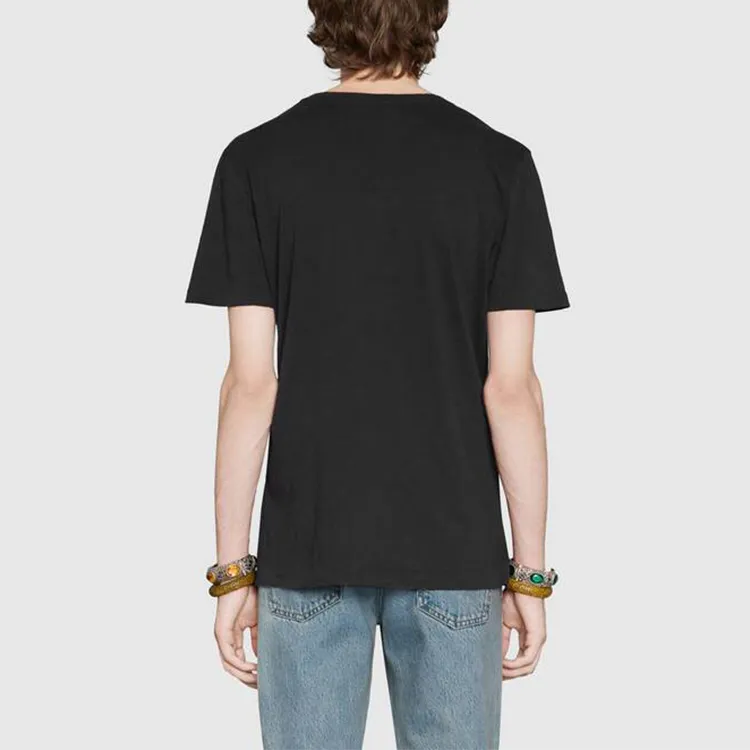 GUCCI Men Logo Washed Print T-shirt Black-4