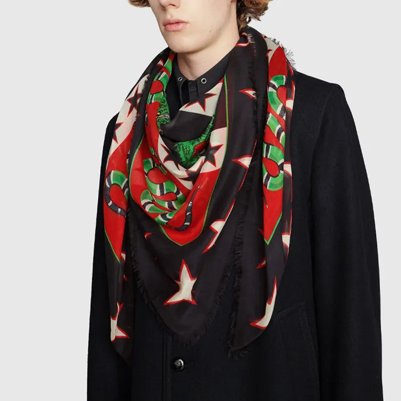 GUCCI Silk Scarves Unisex Black/Red Multicolor-4