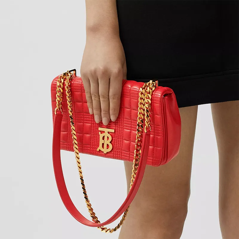 Burberry Lola Bag Quilting Lambskin Crossbody Bag Shoulder Bag Women's Red-5