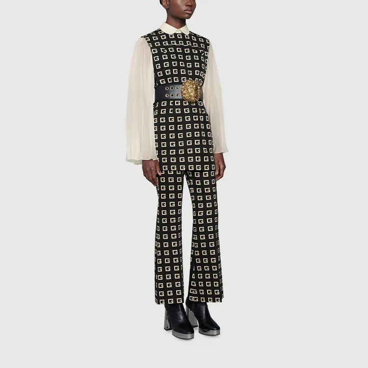 GUCCI Square G Print Faille Flare Trousers-2