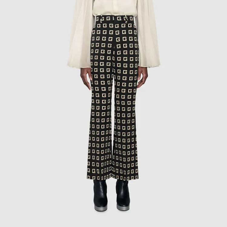 GUCCI Square G Print Faille Flare Trousers-1