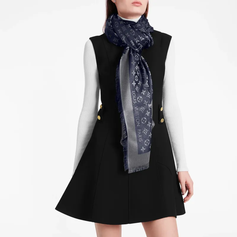 LOUIS VUITTON Silk Shawls Women's Night Blue-3