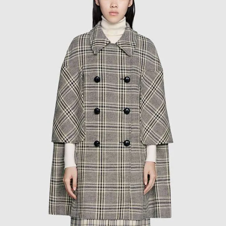 GUCCI Checkered Double breasted Cape Coat-1