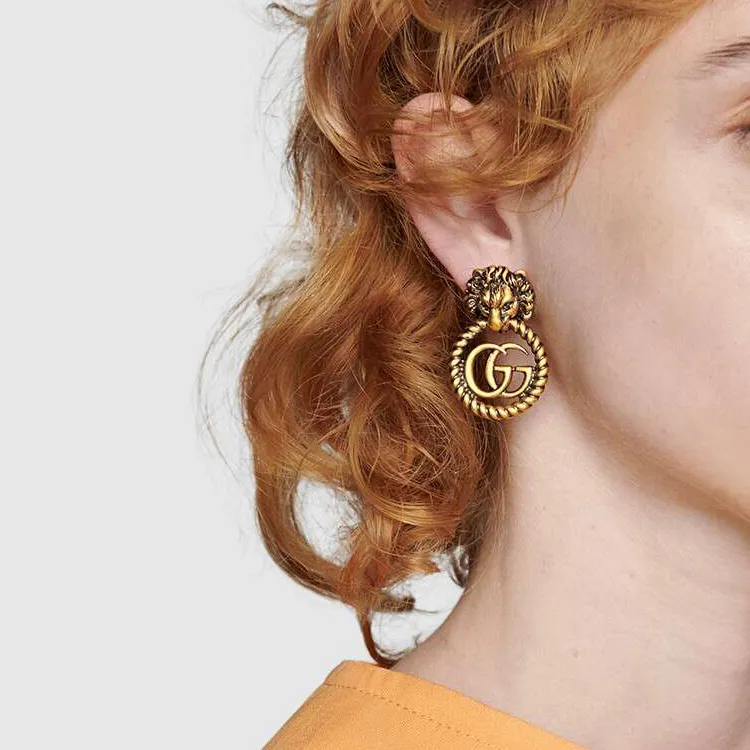 GUCCI Lion Head Earrings With Double G-4