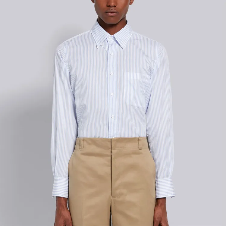 THOM BROWNE Pinstriped Curved Hem Shirt-3