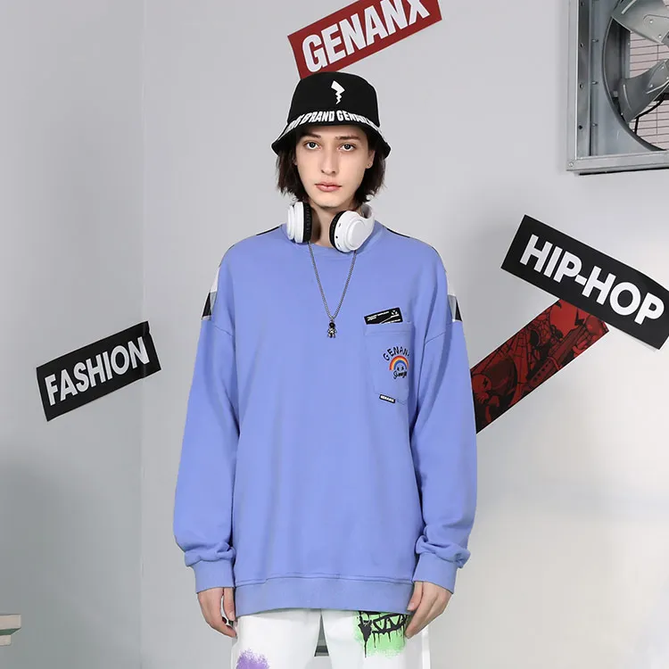GENANX Crew Neck Loose Fit Regular Sweatshirt Unisex Blue Purple-2