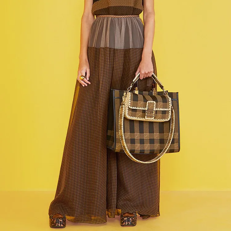 FENDI Baguette Jacquard Handbag Crossbody Bag Shoulder Bag Women's Brown-4