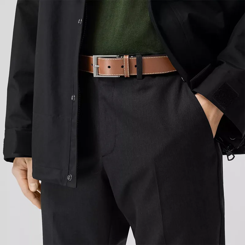 Burberry Chenille Thread Leather Tan Men's Width: 3.5cm-3