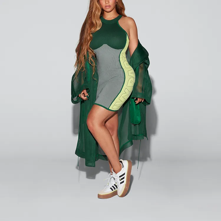 Adidas Ivy Park Knit Logo Dress Dark Green/Green Tint/Yellow Tint-3