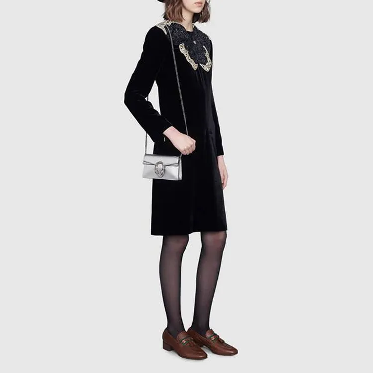GUCCI Dionysus Leather Crossbody Bag, Shoulder Bag Women's Silver-5