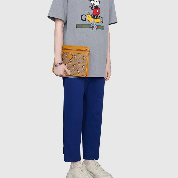 GUCCI Disney Collaboration Canvas With Leather Clutch Unisex Ebony & Brown-5