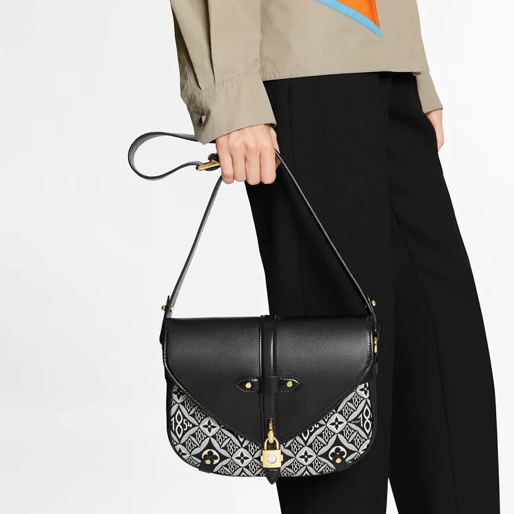 LOUIS VUITTON Saumur Cow Leather Little Twin Stars Handbag Crossbody Bag Medium Size Women's Black White-5
