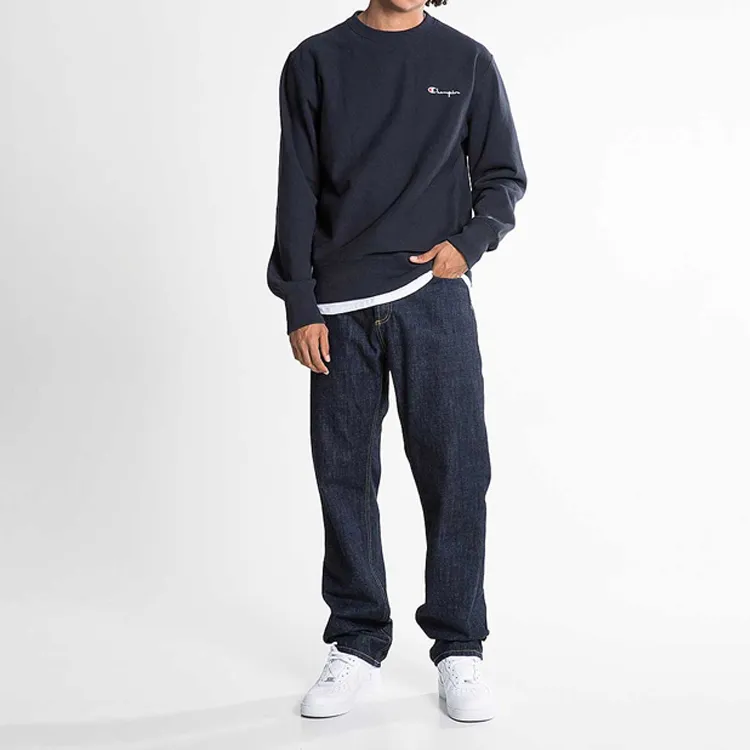 Champion Crew Neck Regular Sweatshirt US Version Unisex Navy Blue-1