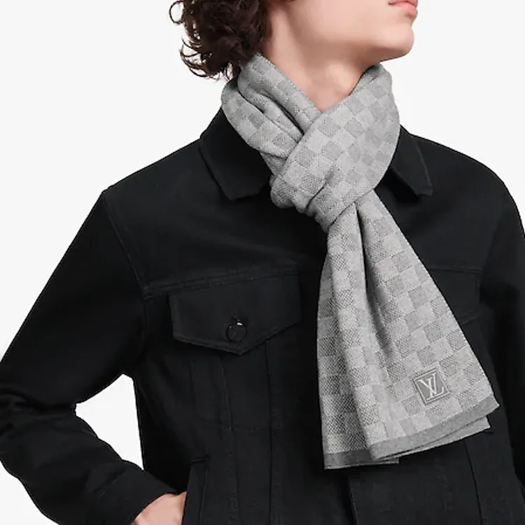 LOUIS VUITTON PETIT DAMIER Wool Knit Scarves Men's Gray-2