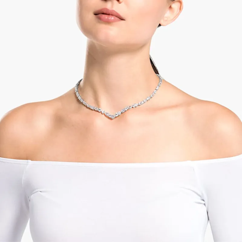 Swarovski Tennis Deluxe Silver White Necklaces Women's-2