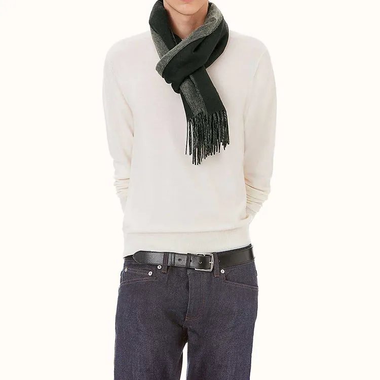 HERMES Knit Scarves Unisex Gray Black-1
