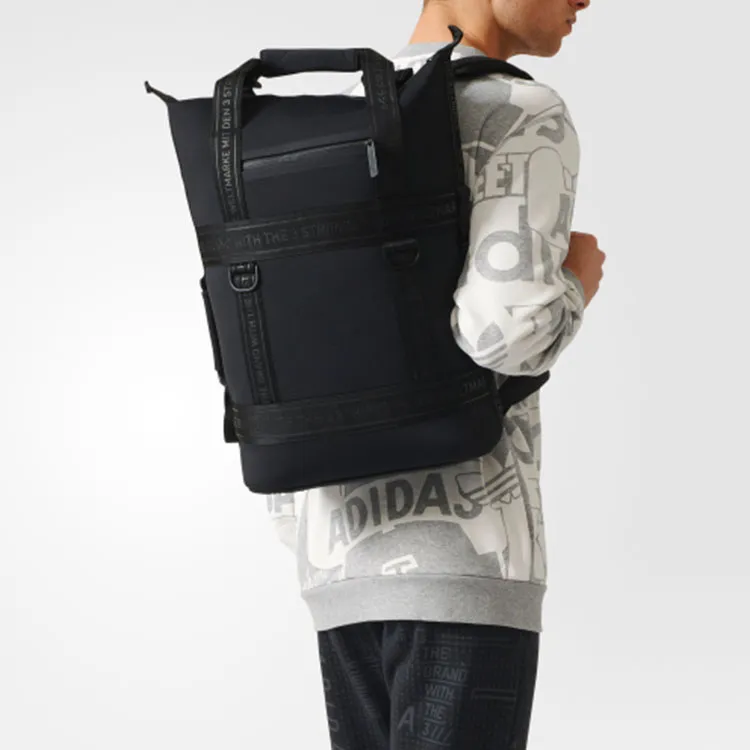Adidas Originals Neoprene Fabric Backpack Double Shoulder Backpack Handbag Regular Unisex Pure Black-4