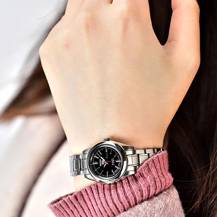 SEIKO Mechanical Movement Stainless Steel Watchband Watch 38mm Unisex Black Dial SNKL45J1+SYMK17J1-2