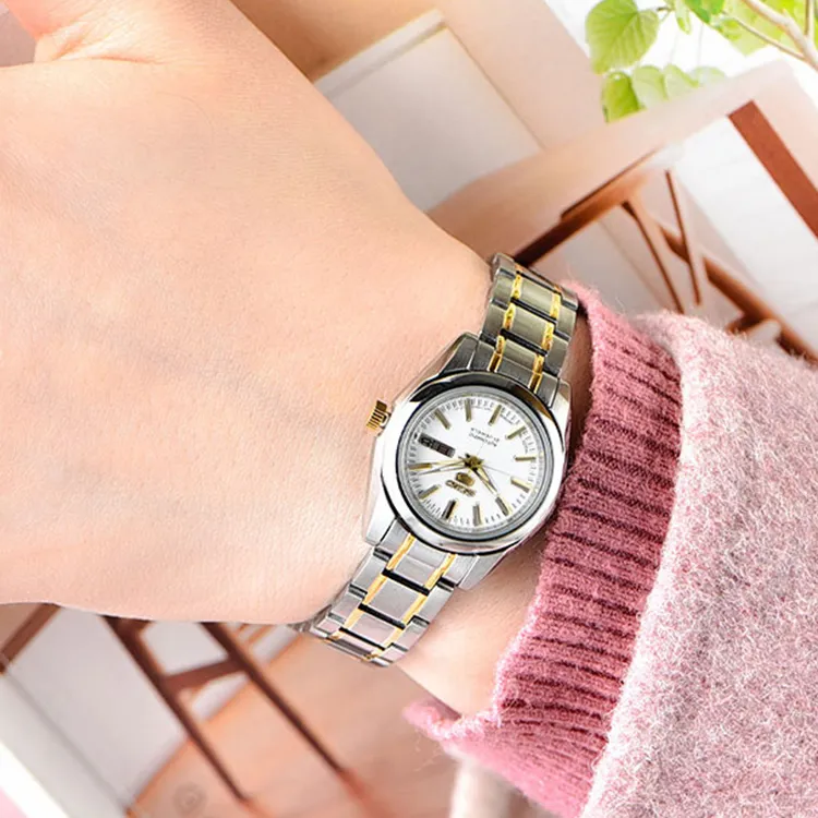 SEIKO Mechanical Movement Stainless Steel Watchband Watch 38mm Unisex White Dial SNKL47J1+SYMK19J1-1