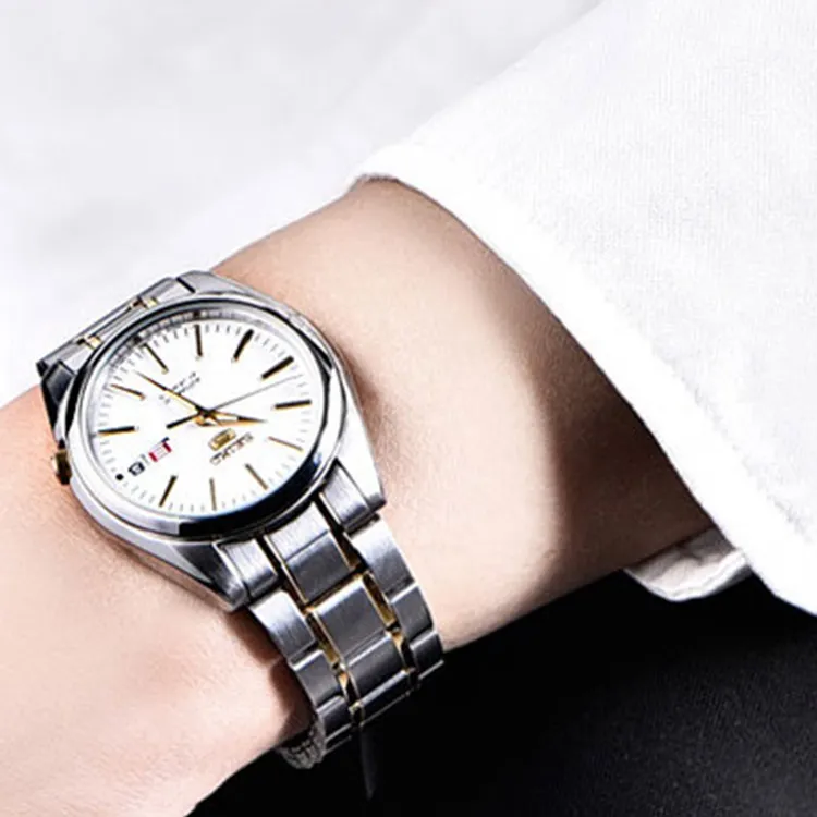 SEIKO Mechanical Movement Stainless Steel Watchband Watch 38mm Unisex White Dial SNKL47J1+SYMK19J1-5
