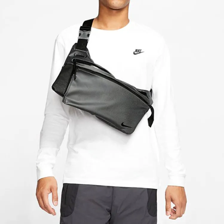 Nike Nylon Fabric Shoulder Bag Crossbody Bag Regular Unisex Gray With Studs-4