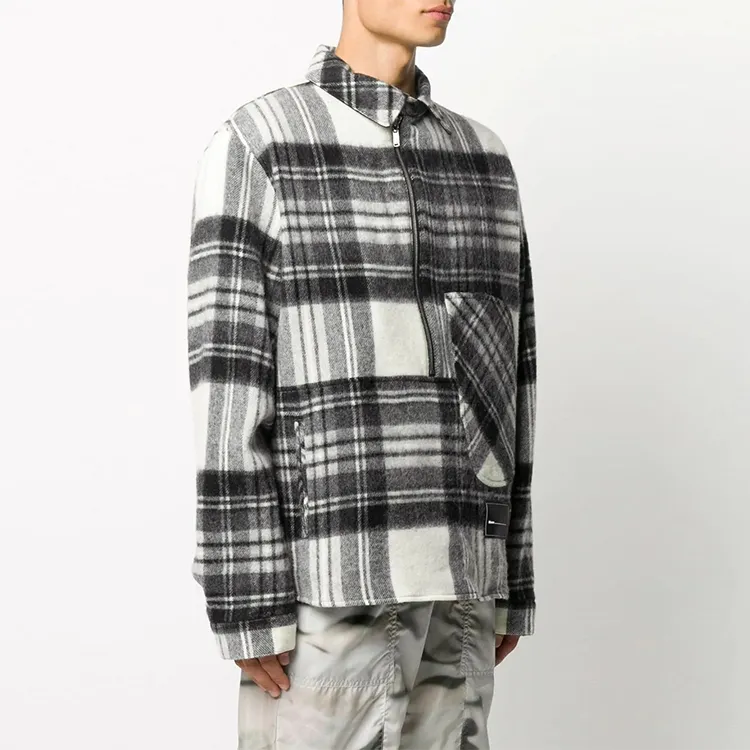 WE11DONE Half zip Plaid Wool Shirt-4