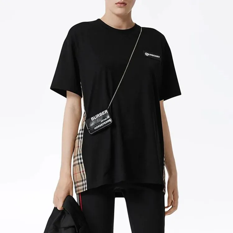 Burberry Women'ss Vintage Check Panel T shirt Black-6