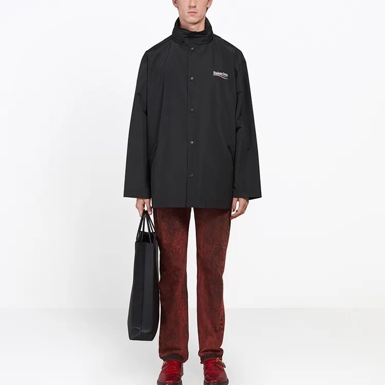 Balenciaga Waterproof And Windproof Windbreaker Jacket Men's Black Loose Fit Style-3
