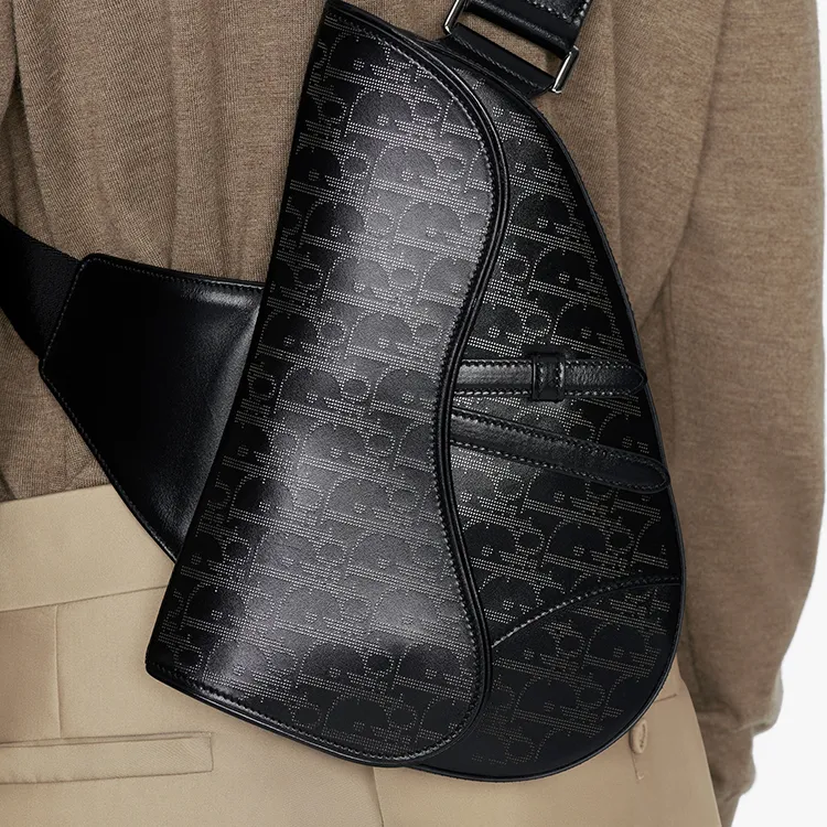 DIOR Saddle Cow Leather Saddle Bag Crossbody Shoulder Bag Men's Black-5