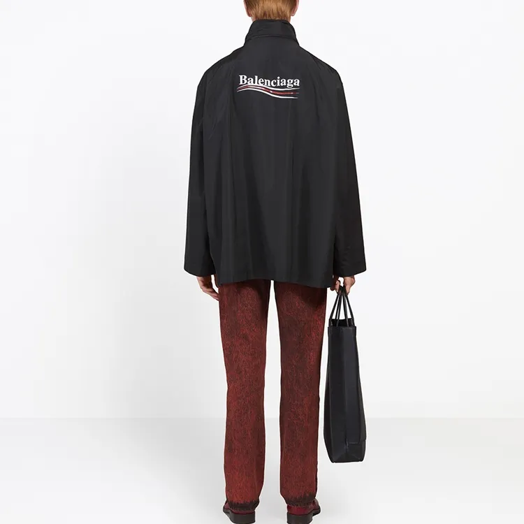 Balenciaga Waterproof And Windproof Windbreaker Jacket Men's Black Loose Fit Style-2