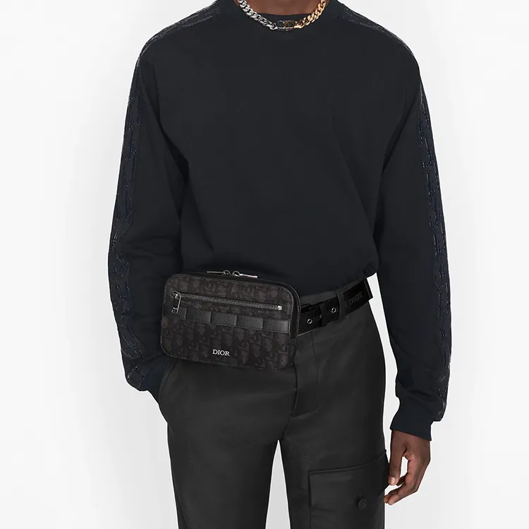 DIOR Cow Leather Shoulder Bag Crossbody Bag Fanny Pack Men's Black-6