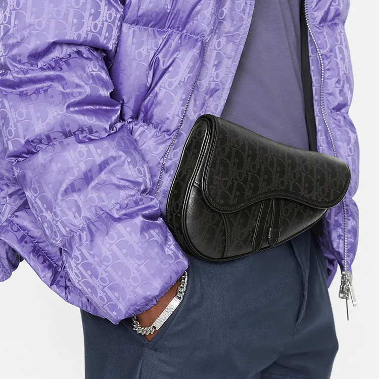 DIOR Saddle Cow Leather Saddle Bag Shoulder Bag Fanny Pack Sling Bag Crossbody Bag Mini Men's Black-4