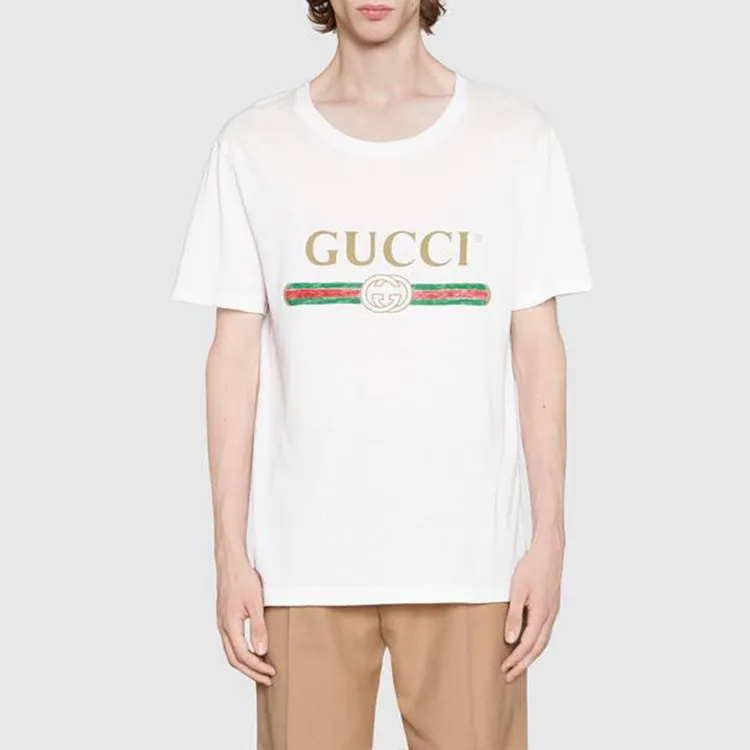 GUCCI Logo Print Cotton T shirt-4