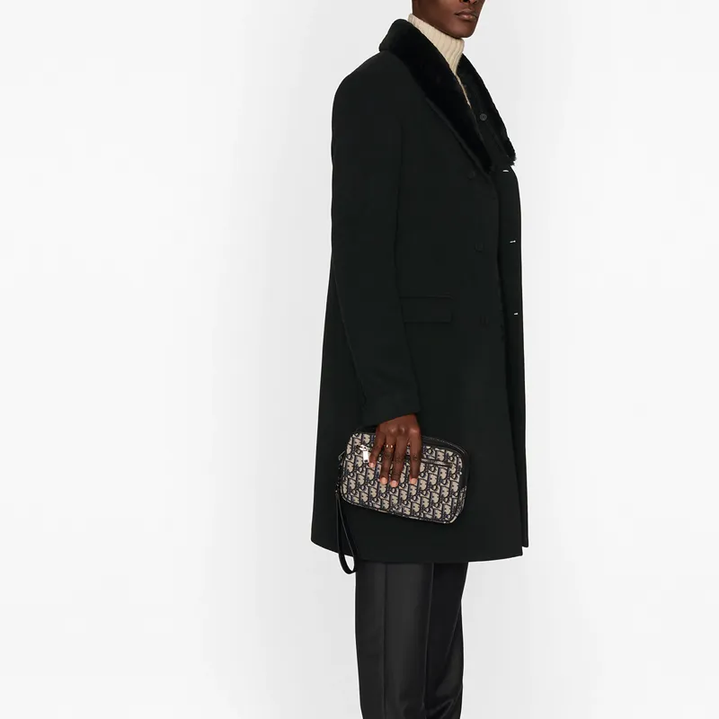 DIOR Leather Clutch Regular Men's Beige Black-4